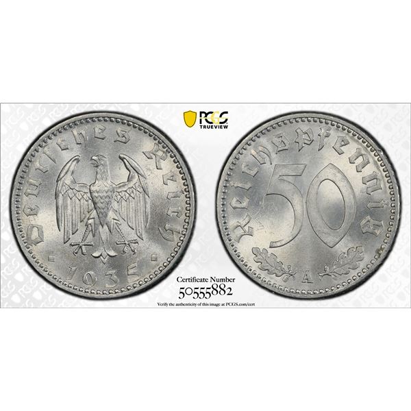GERMANY: Third Reich, 50 reichspfennig, 1935-A, PCGS MS64