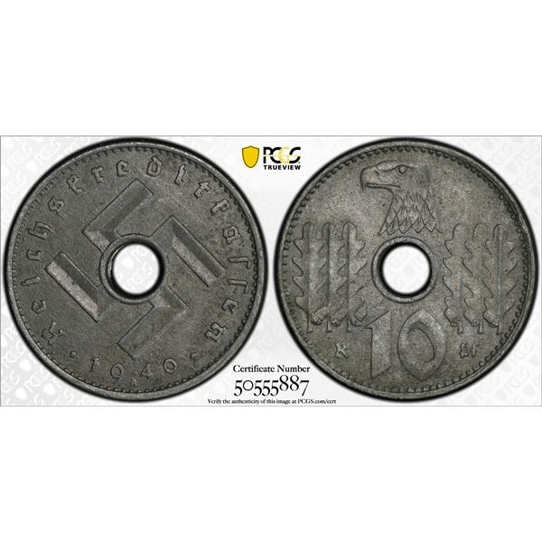 GERMANY: Third Reich, 10 reichspfennig, 1940-A, PCGS MS62