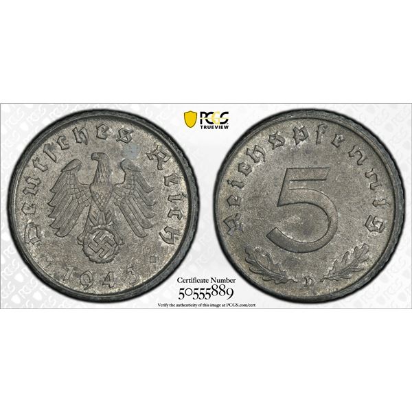 GERMANY: Third Reich, 5 reichspfennig, 1943-D, PCGS MS63