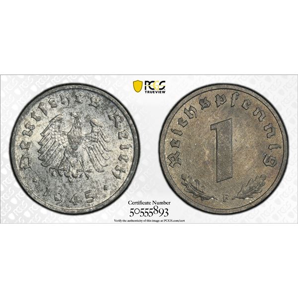 GERMANY: Allied Occupation, 5 reichspfennig, 1945-F, PCGS MS64