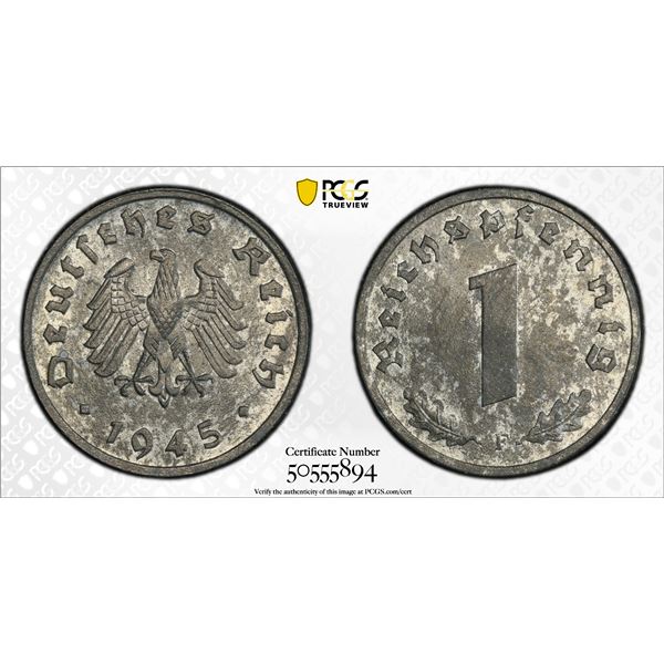 GERMANY: Allied Occupation, 5 reichspfennig, 1945-F, PCGS MS64