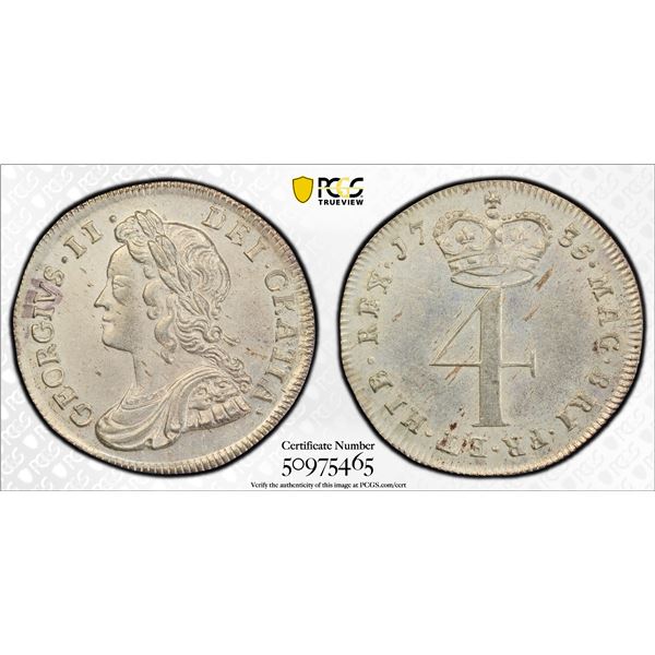GREAT BRITAIN: George II, 1727-1760, AR 4 pence, 1735, PCGS MS62