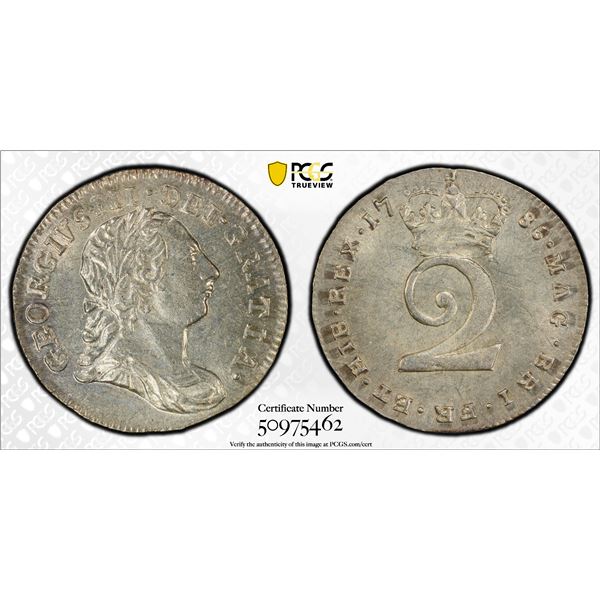 GREAT BRITAIN: George III, 1760-1820, AR 2 pence, 1786, PCGS MS64