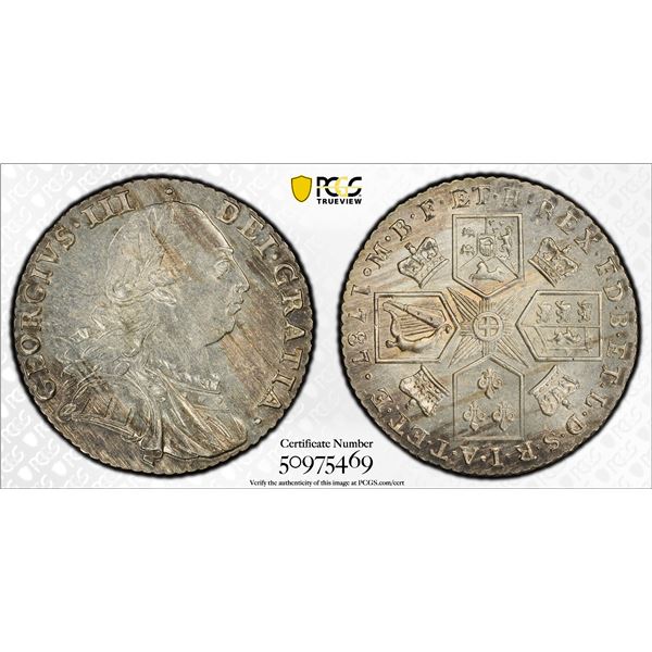 GREAT BRITAIN: George III, 1760-1820, AR shilling, 1787, PCGS MS62