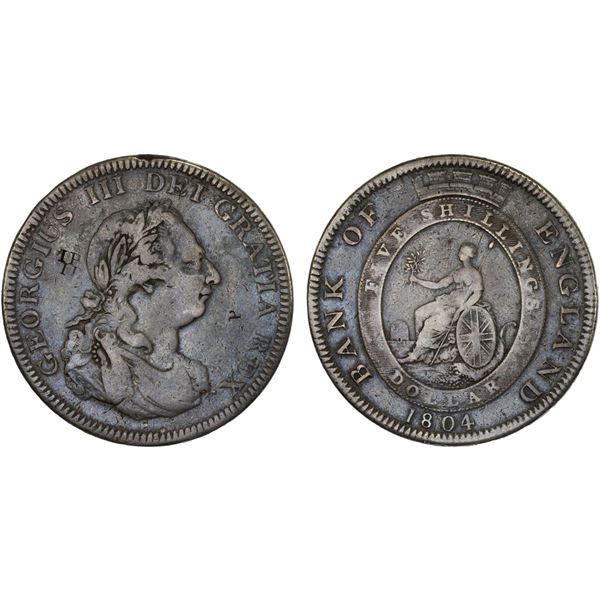 GREAT BRITAIN: George III, 1760-1820, AR dollar, 1804, VG to Fine