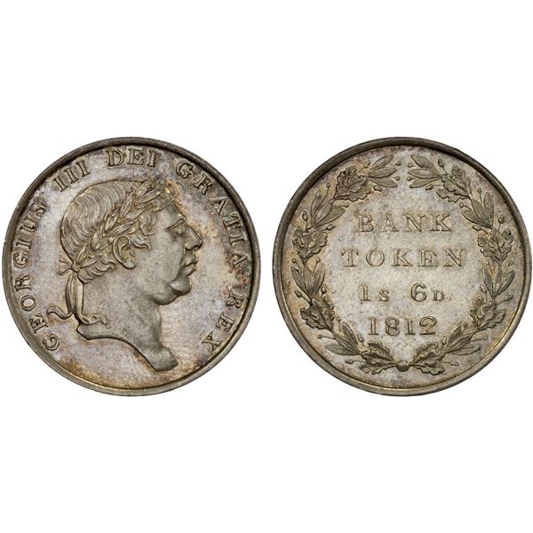 GREAT BRITAIN: George III, 1760-1820, AR 18 pence bank token, 1812, XF-AU