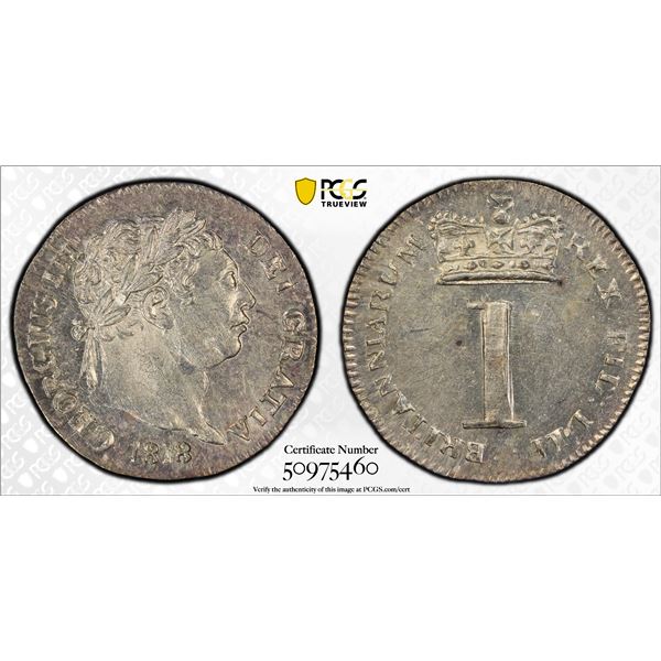 GREAT BRITAIN: George III, 1760-1820, AR penny, 1818, PCGS MS63