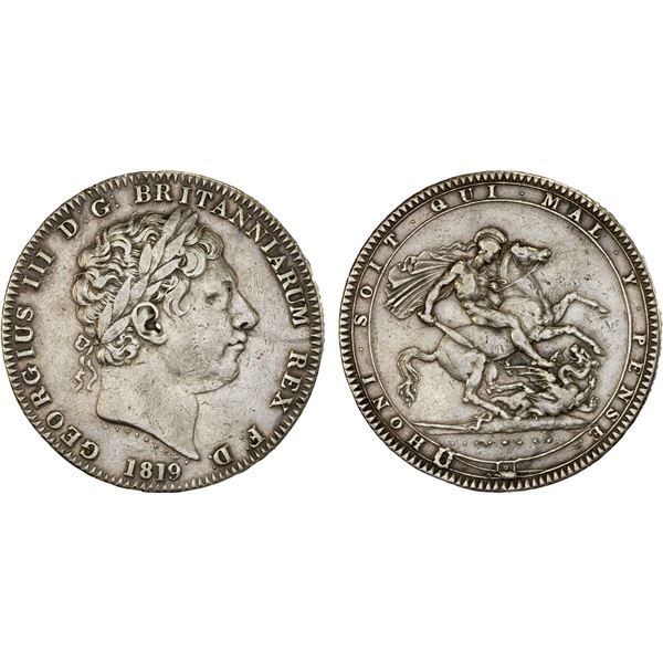 GREAT BRITAIN: George III, 1760-1820, AR crown, 1819, F-VF