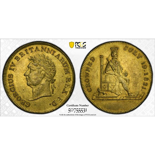 GREAT BRITAIN: George IV, 1820-1830, brass medalet, 1821, PCGS MS64