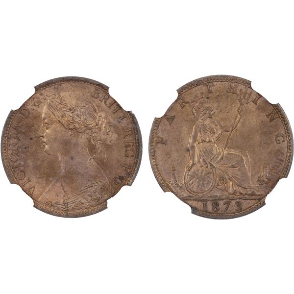 GREAT BRITAIN: Victoria, 1837-1901, AE farthing, 1873, NGC MS64 RB