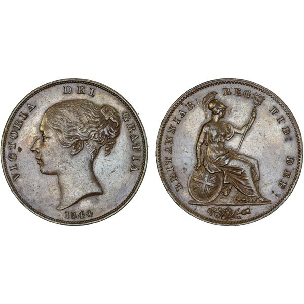 GREAT BRITAIN: Victoria, 1837-1901, AE penny, 1844, XF