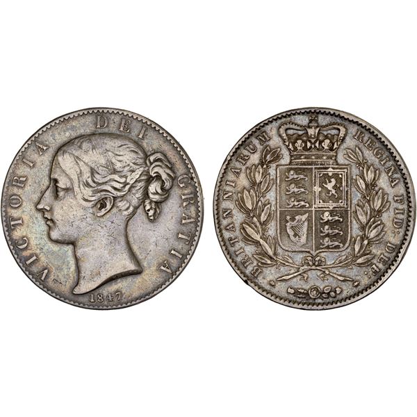 GREAT BRITAIN: Victoria, 1837-1901, AR crown, 1847, F-VF