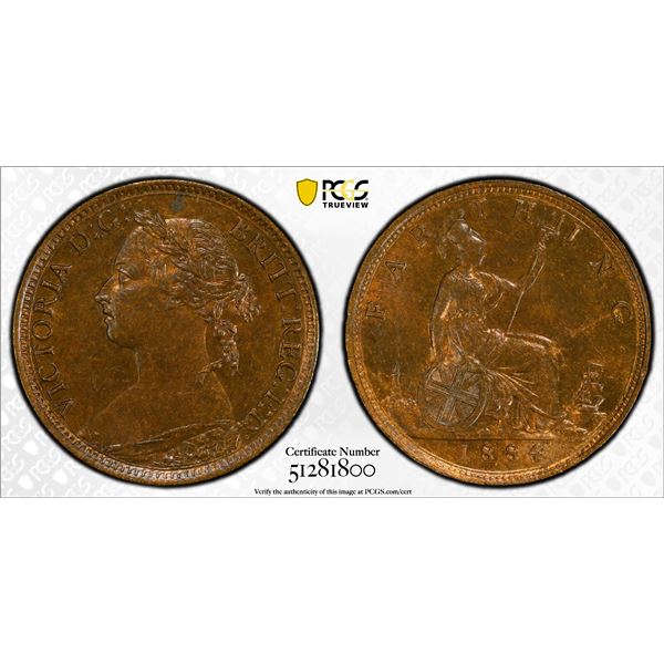 GREAT BRITAIN: Victoria, 1837-1901, AE farthing, 1884, PCGS MS64 BN