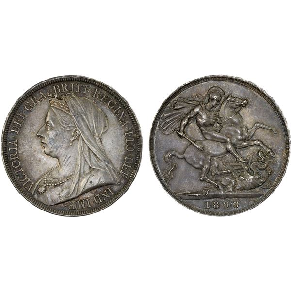 GREAT BRITAIN: Victoria, 1837-1901, AR crown, 1896, XF