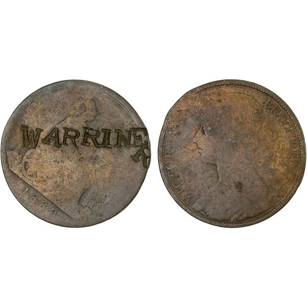 GREAT BRITAIN: Countermarks, AE penny, ND, VF on worn host