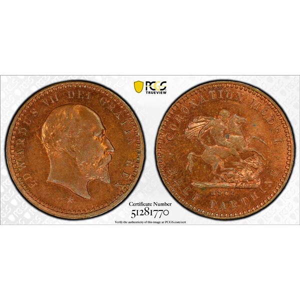 GREAT BRITAIN: Edward VII, 1901-1910, AE model 1/2 farthing, 1902, PCGS MS65 RB