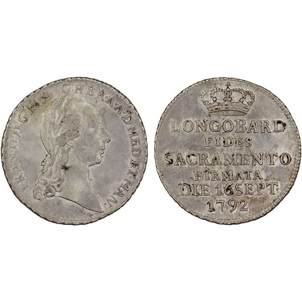 MILAN: Francesco II, 1792-1797, AR 1/2 lira (3.10g), 1792, AU