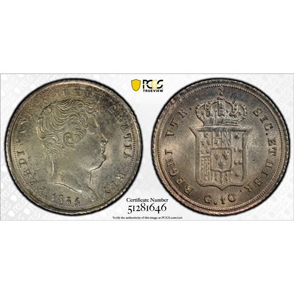 NAPLES & SICILY: Ferdinando II, 1830-1859, AR 10 grana, 1835, PCGS MS64