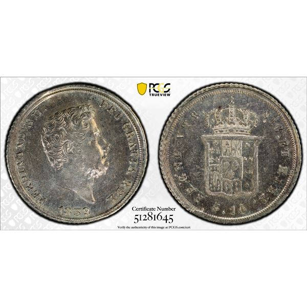 NAPLES & SICILY: Ferdinando II, 1830-1859, AR 10 grana, 1839, PCGS AU details