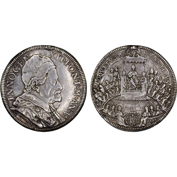 PAPAL STATES: Innocent XII, 1691-1700, AR scudo, 1696-V, VF