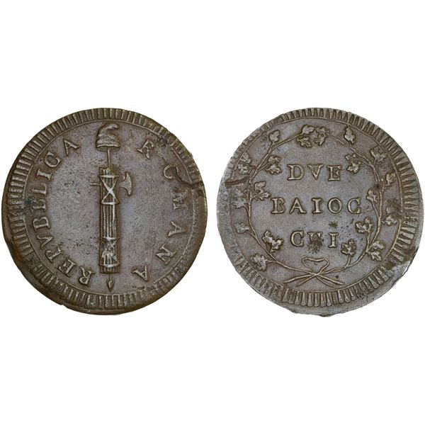 ROMAN REPUBLIC: AE 2 baiocchi, ND (1799), VF-XF