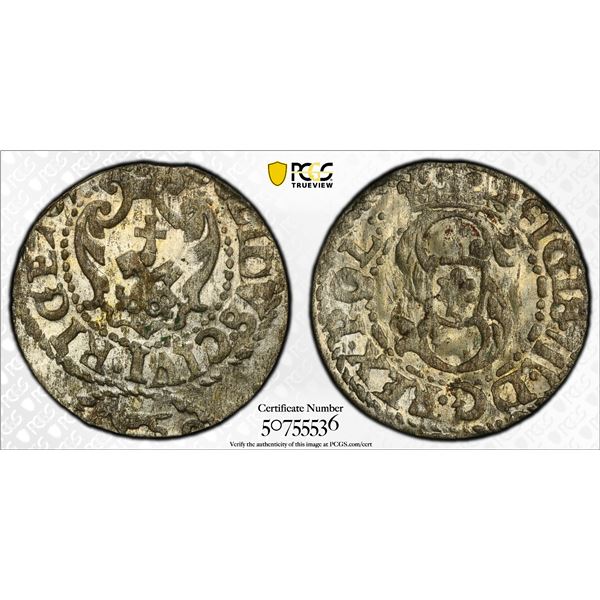 POLISH LIVONIA: Sigismund III, 1587-1629, BI schilling, Riga, 1613, PCGS MS63