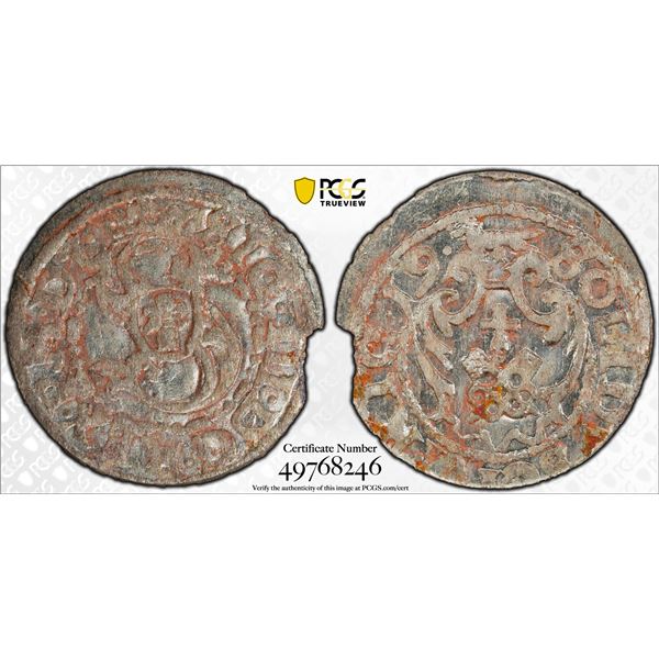 POLISH LIVONIA: Sigismund III, 1587-1629, AR schilling, Riga, [16]19, PCGS MS62