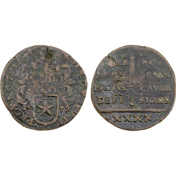 NETHERLANDS: MAASTRICHT: Dutch Revolt, AE 40 stuiver, 1579, Fine