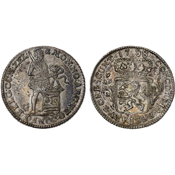 NETHERLANDS: ZEELAND: United Netherlands, AR 1/8 silver ducat, 1788/86, XF-AU