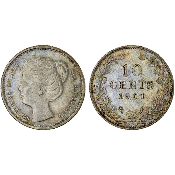 NETHERLANDS: Wilhelmina I, 1890-1948, AR 10 cents, 1901, XF