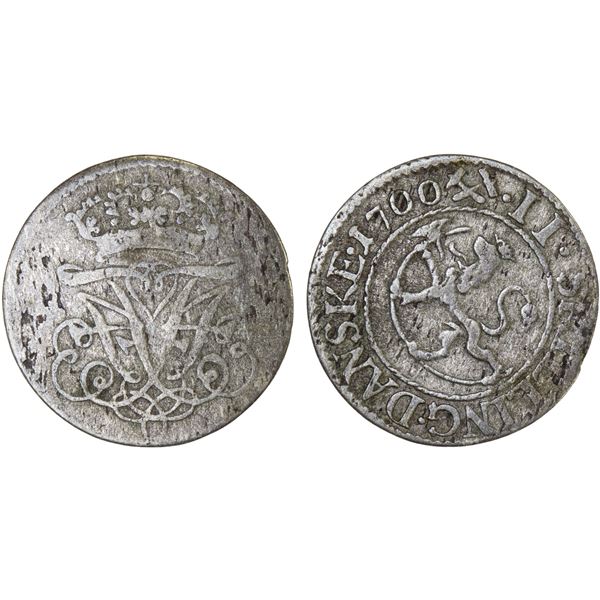 NORWAY: Frederik IV, 1699-1730, BI 2 skilling, 1700, F-VF