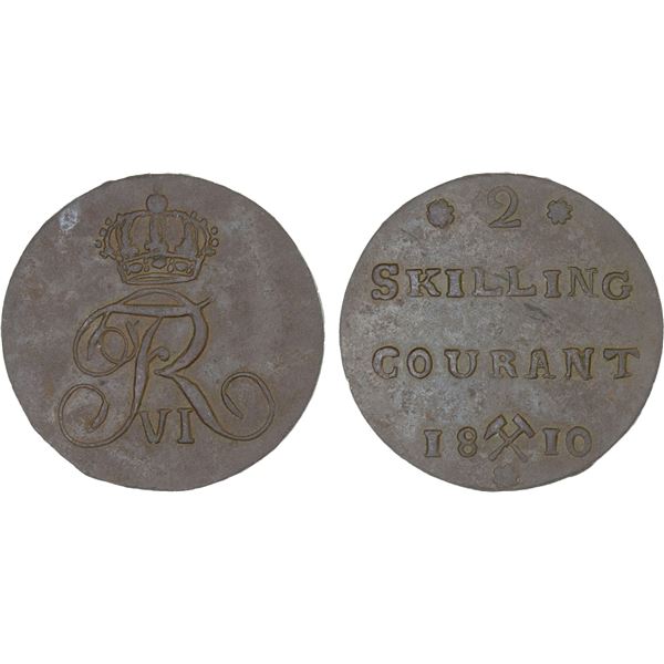 NORWAY: Frederik VI, 1808-1839, AE 2 skilling, 1810, Unc
