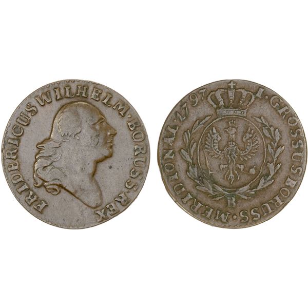 POLAND: South Prussia: Friedrich Wilhelm II, 1786-1797, AE grossus, 1797-B, XF