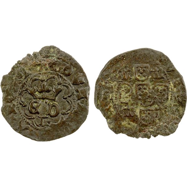 PORTUGAL: Duarte I, 1433-1438, AE real preto (1.50g), Lisbon, ND-L, VF