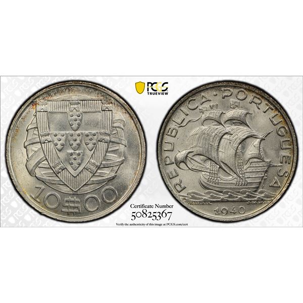 PORTUGAL: Republic, 10 escudo, 1940, PCGS MS64