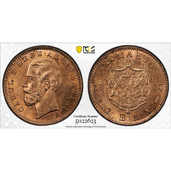 ROMANIA: Carol I, King, 1894-1914, AE ban, 1900-B, PCGS MS66 RD