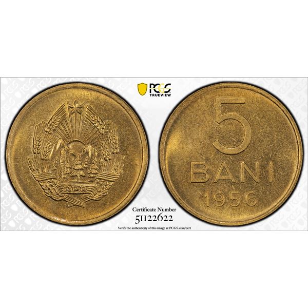 ROMANIA: People's Republic, 5 bani, 1956, PCGS MS66