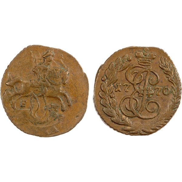 RUSSIA: Catherine II (The Great), 1762-1696, AE polushka (¼ kopek), 1770-EM, VF-XF