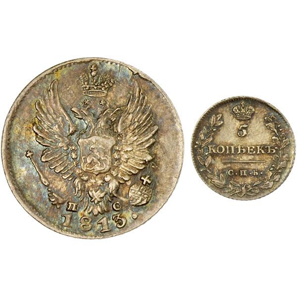 RUSSIA: Alexander I, 1801-1825, AR 5 kopeks, 1813, AU