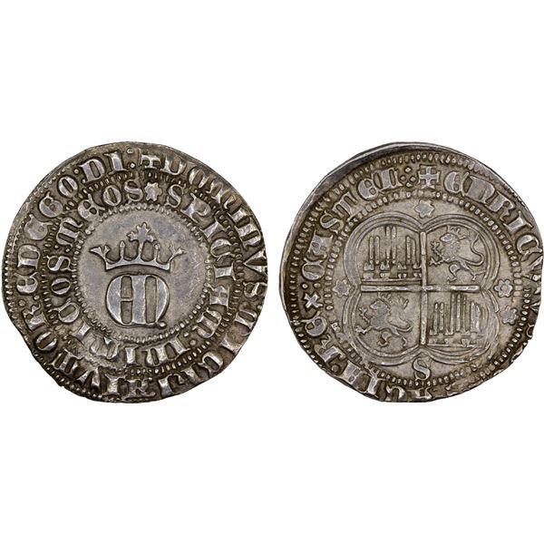 SPAIN: CASTILE & LEÓN: Enrique II, 1369-1379, AR real (3.47g), About XF