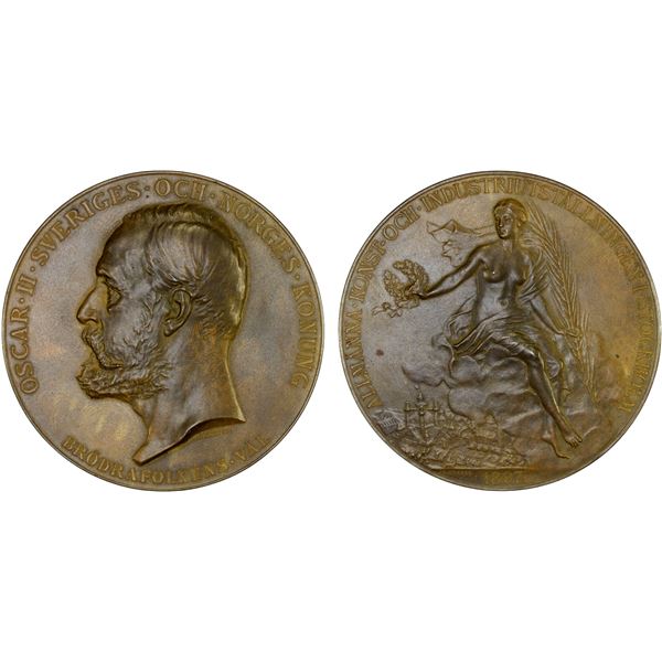SWEDEN: Oscar II, 1872-1907, AE medal (102g), 1897, AU