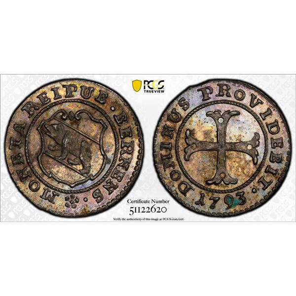 SWITZERLAND: BERN: Republic, BI kreuzer, 1793, PCGS MS63