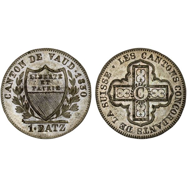 SWITZERLAND: VAUD: Canton, BI batzen, 1830, Unc