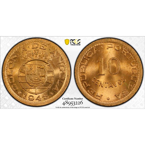 ANGOLA: Portuguese Colony, AE 10 centavos, 1948, PCGS MS65 RD