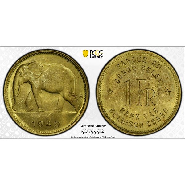 BELGIAN CONGO: Leopold III, 1934-1951, 1 franc, 1949, PCGS MS63