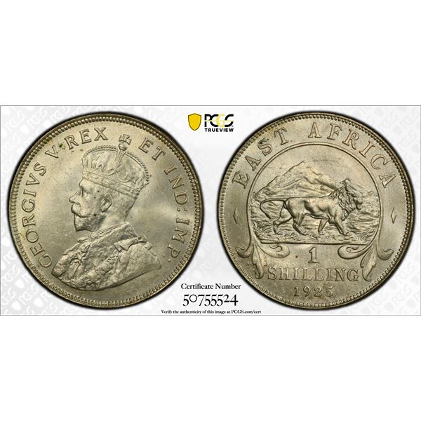 BRITISH EAST AFRICA: George V, 1910-1936, AR shilling, 1925, PCGS MS64