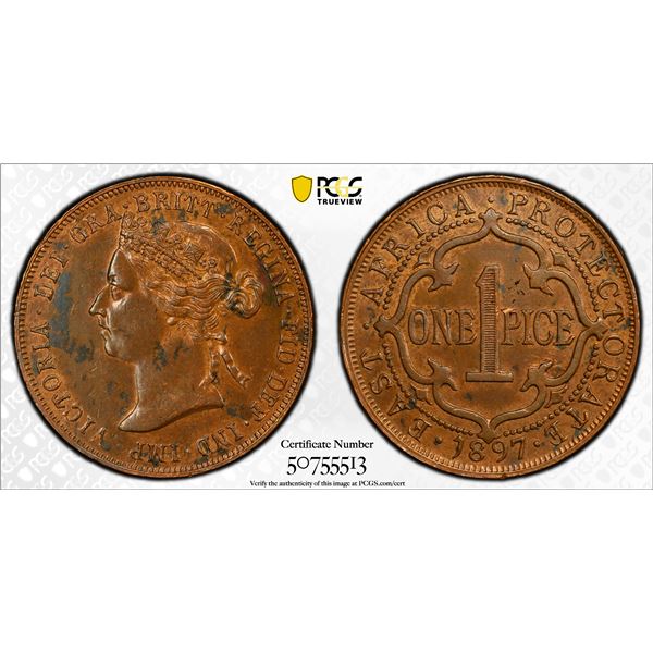EAST AFRICA PROTECTORATE: Victoria, 1837-1901, AE pice, 1897, PCGS AU details