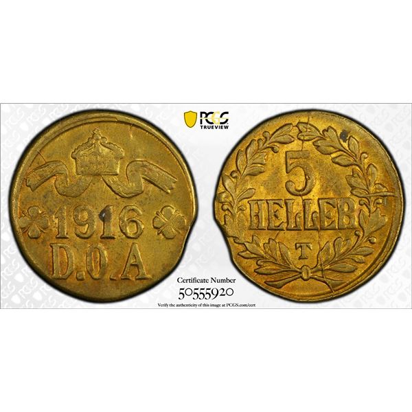 GERMAN EAST AFRICA: Wilhelm II, 1888-1918, 5 heller, 1916-T, PCGS MS63