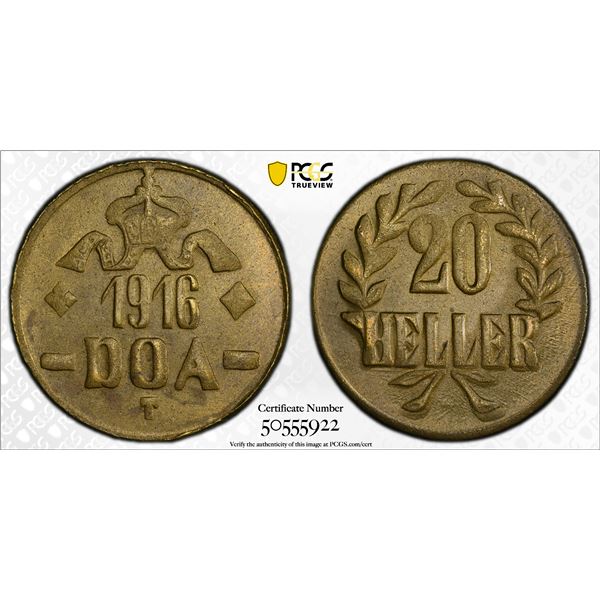 GERMAN EAST AFRICA: Wilhelm II, 1888-1918, 20 heller, 1916-T, PCGS MS64