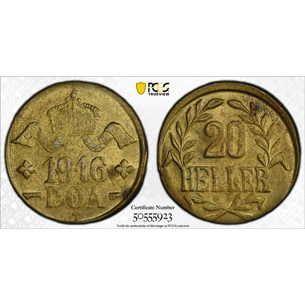 GERMAN EAST AFRICA: Wilhelm II, 1888-1918, 20 heller, 1916-T, PCGS MS63